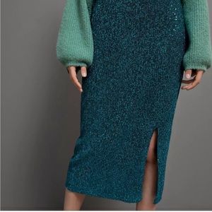 Maeve by Anthropologie Sequin Teal Midi Skirt Size Large NWT